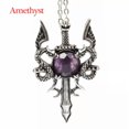 thumbnail image 1 of EOEMY Crystal Double Dragon Sword Wing Necklace Pendant & Chain Amulet Gifts Viking-Amethyst-1Pc (Random Pick), 1 of 7