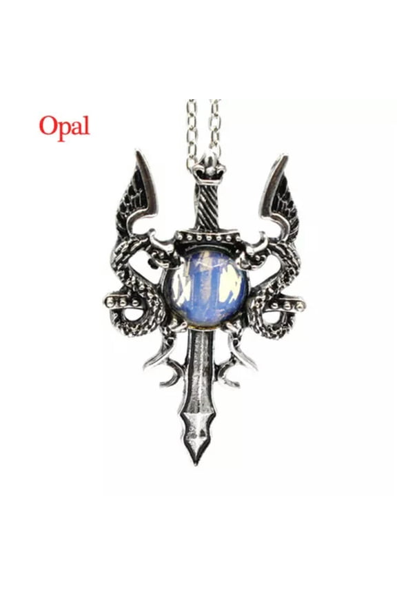 Crystal Double Dragon Sword Wing Necklace Pendant & Chain Amulet Gifts Viking-Opal-1Pc (Random Pick)