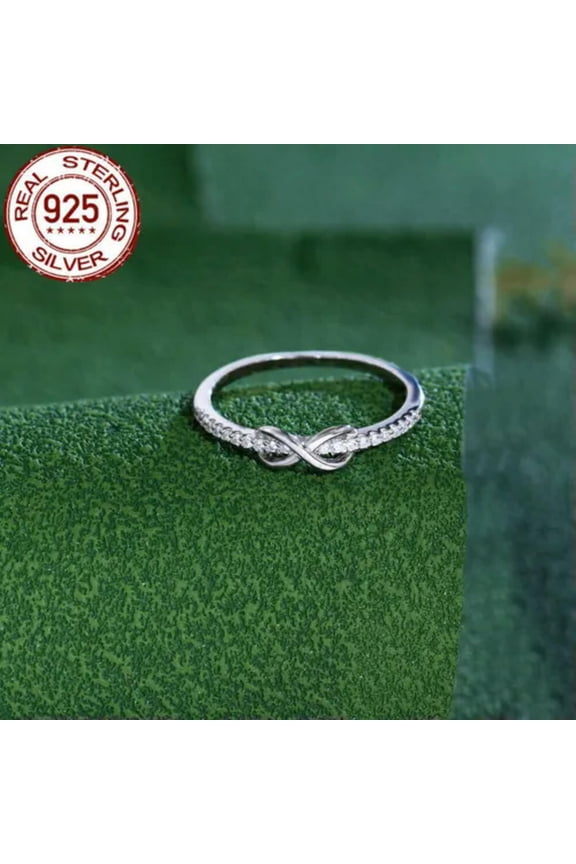 Cubic Zircon Bridal Infinity Symbol Ring 925 Sterling Silver Jewelry Accessories