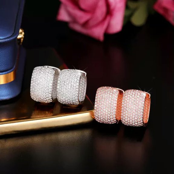 EOEMY Cubic Zircon Wedding Jewelry Gorgeous Women 925 Silver Drop Hoop Earrings-Black