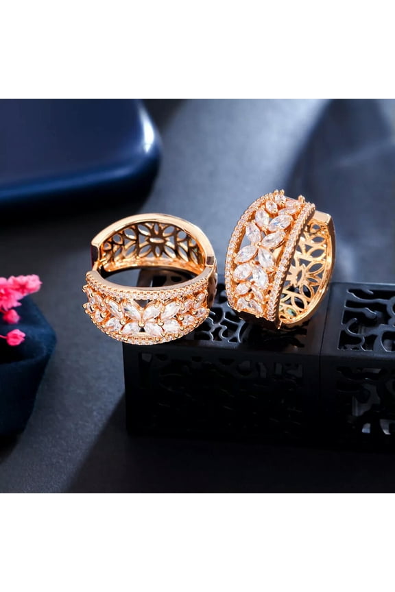 Cubic Zirconia Hollow Out Circle Hoop Earrings 585 Gold Cz Crystal Chic Jewelry