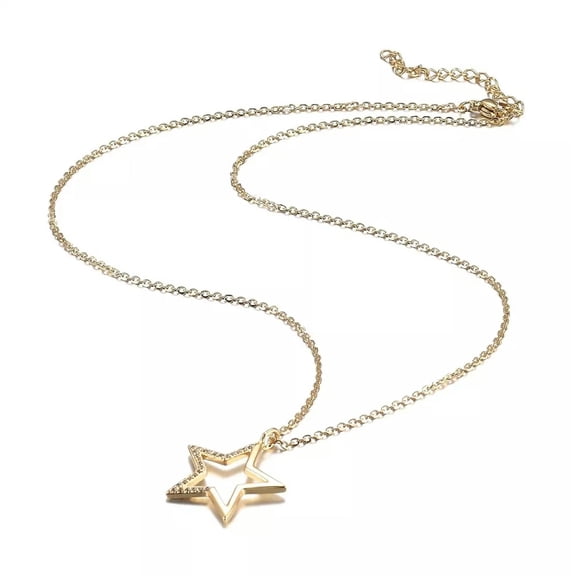 EOEMY Cubic Zirconia Pendant Necklace Stainless Steel Star Gold 18" Z476-Default