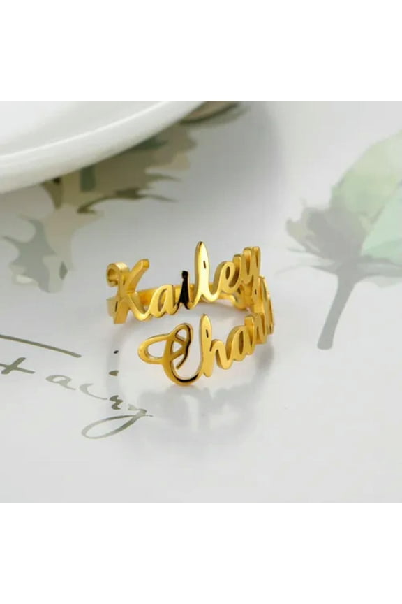Custom Double Name Rings Adjustable Women Family Jewelry With Gift Box