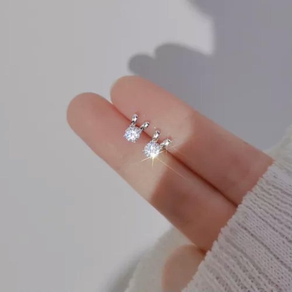 EOEMY Cute 925 Silver Star Moon Cat Small Stud Earrings Rose Flower Women Jewelry Gift-0-3-Rabbit(1.5*1Cm)