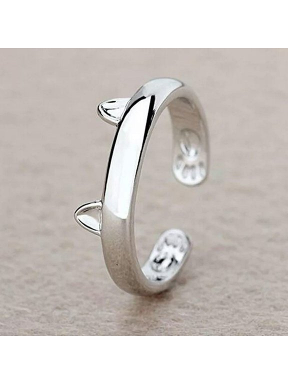 Cute Cat Ears Ring Silver Cat Paw Finger Open Rings Women Party Jewelry Gifts