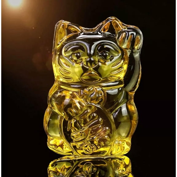 EOEMY Cute Japanese Style Lucky Cat Gold Colored Glaze Grass Fortune Lucky Paperweight