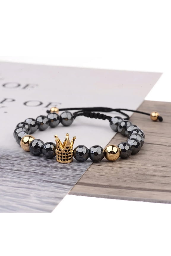 Cz King Crown Natural Stone Women Men'S Adjustable Bracelets Charm Jewelry Gift