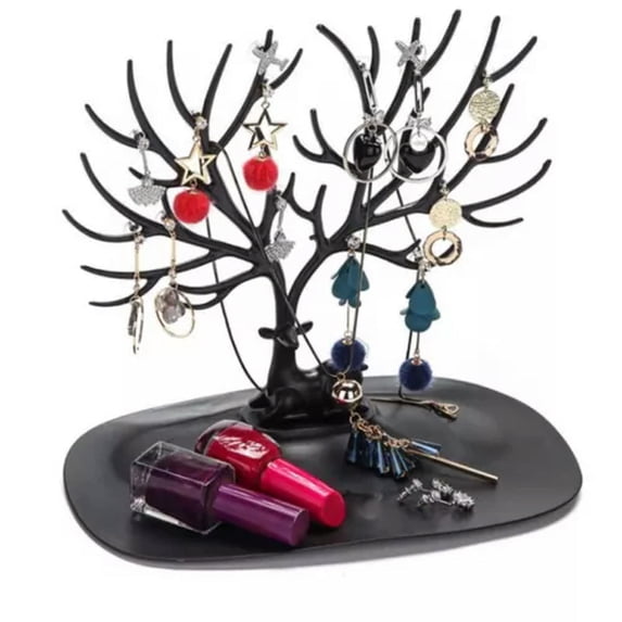 EOEMY Deer Tree Jewelry Stand Necklace Display Organizer Earring Ring Holder Show Rack-Black