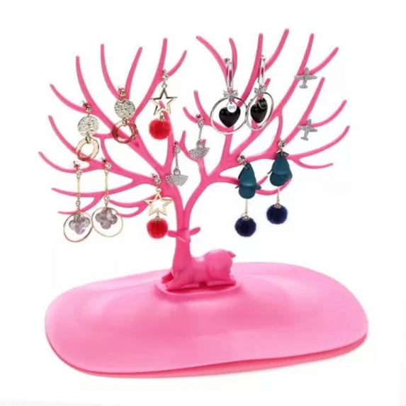 EOEMY Deer Tree Jewelry Stand Necklace Display Organizer Earring Ring Holder Show Rack-Pink