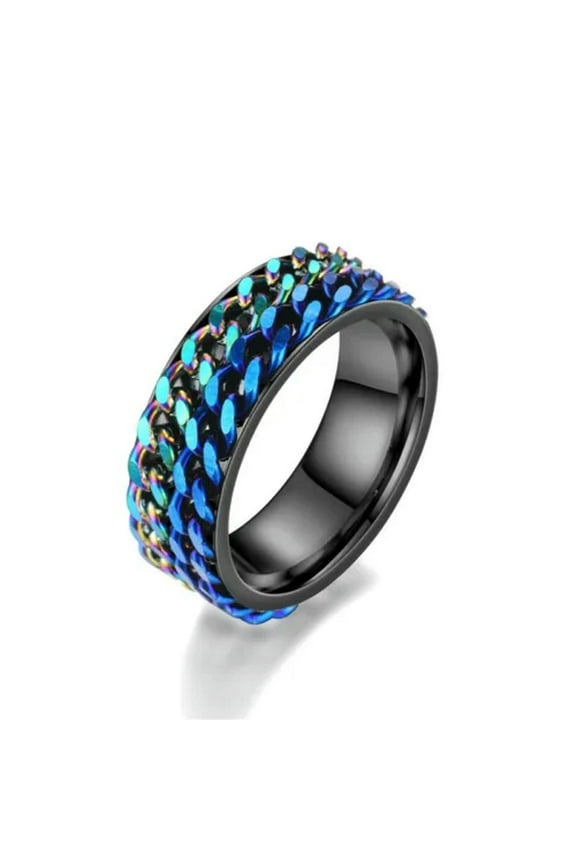 Double Chain Band Men'S Stainless Steel Gold Black Polished Spinner Ring Sz 6-12