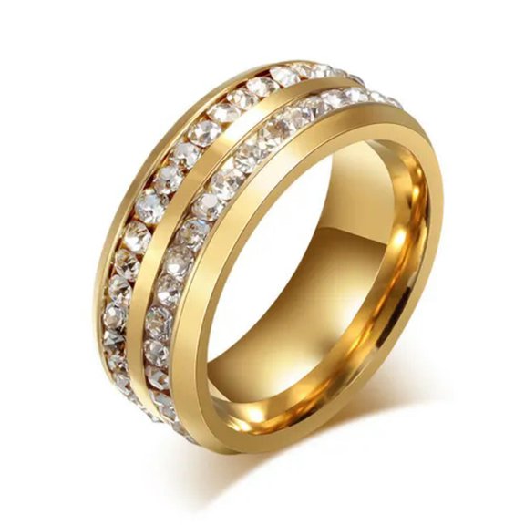 EOEMY Double Rowes Aaa Cz Wedding Ring Women'S Stainless Steel Engagement Band Sz 5-12
