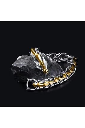 Dragon Scale Link Chain Bracelet Mens Stainless Steel Vintage Punk Hiphop Bangle-Style - 5 Silver+Gold