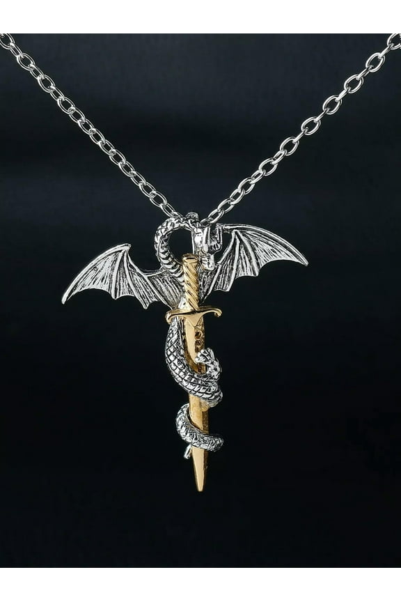 Dragon & Sword Pendant Necklace For Men Jewelry For Men Gift For Men Fashion-Default