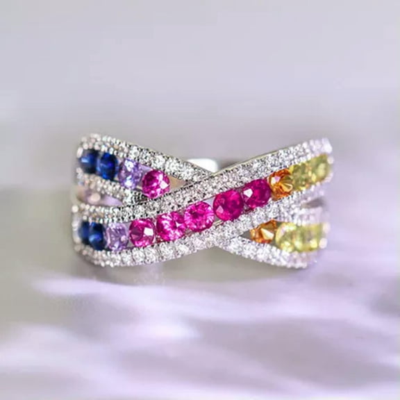 EOEMY Women 925 Silver Wedding Ring Fashion Color Cubic Zircon Jewelry Sz 6-10-8