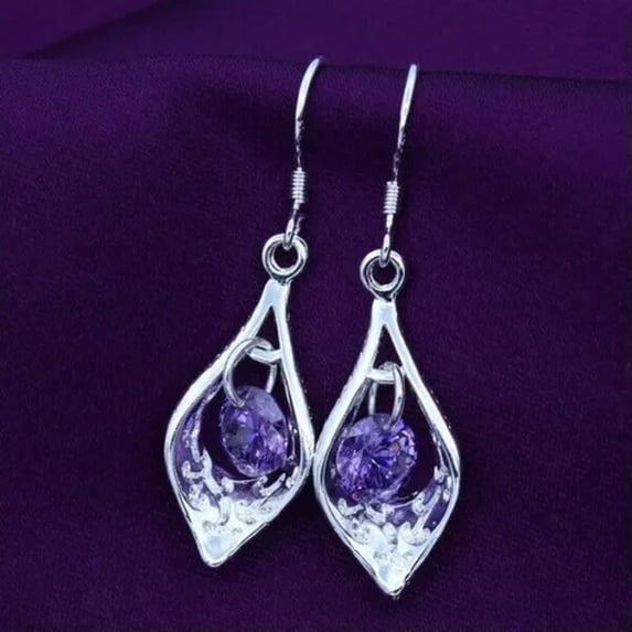 EOEMY Elegant 925 Silver Jewelry Drop Earrings For Women Cubic Zirconia Wedding Gift-#12