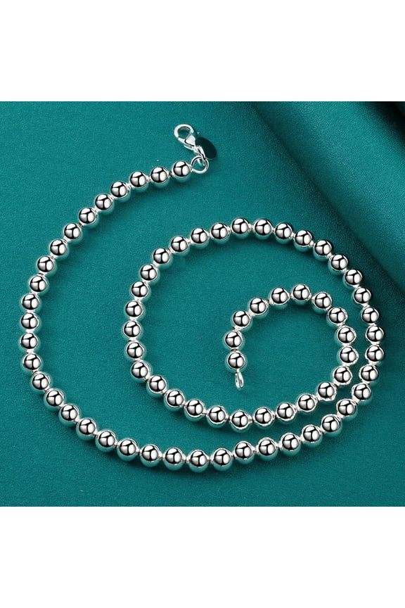 Elegant 925 Sterling Silver 6mm Hollow Ball Beaded Chain Necklace For Man Women-Default