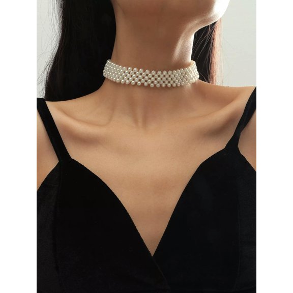 EOEMY Elegant Faux Pearl Necklace Chocker For Women Novelty Necklace Creative Necklace-Default
