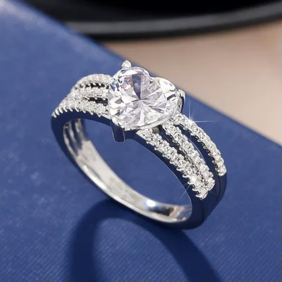EOEMY Elegant Heart Shape Gift Women 925 Silver Filled Ring Cubic Zircon Ring Sz 6-10-7