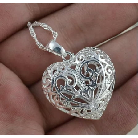 EOEMY Elegant Women 925 Silver Necklace Heart Pendant Cubic Zirconia Jewelry Gift-#2