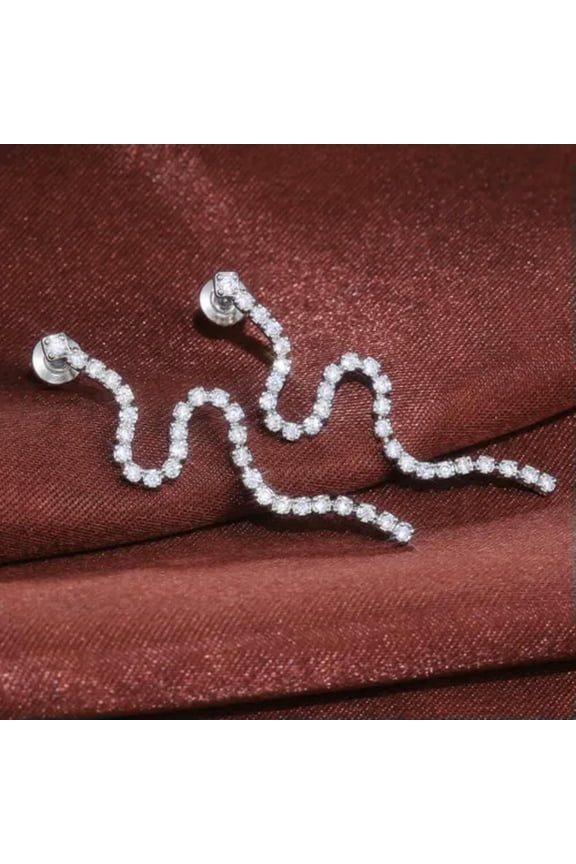 Elegant Women 925 Silver Snake Stud Earring Cubic Zircon Anniversary Jewelry
