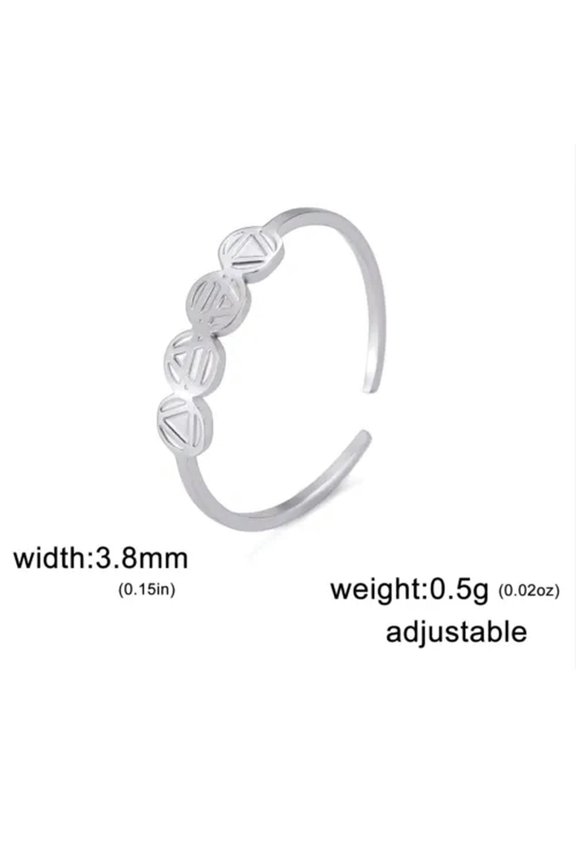 Elements Rings Alchemical Symbols Air Water Fire Stainless Steel Adjustable Ring
