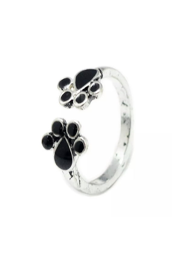 Enamel Alloy Cuff Ring Dog Footprint Antique Silver Size 4 Adjustable P423-Default
