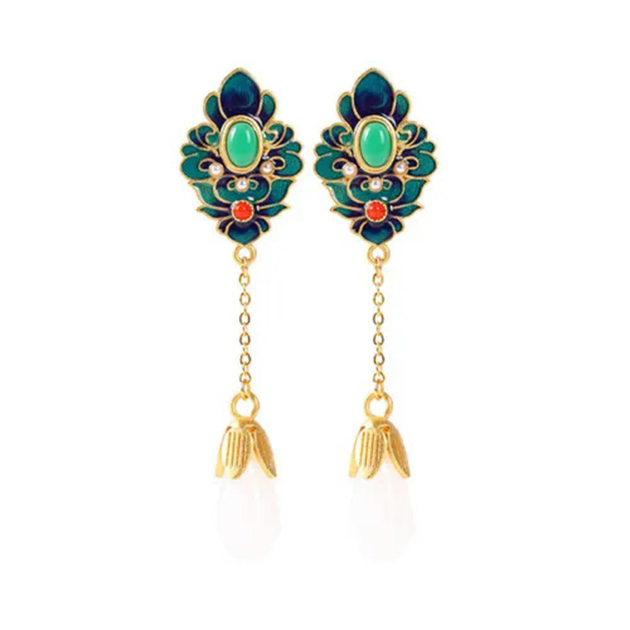 EOEMY Enamel Ethnic Chinese Vintage Dangle Drop Hook Earring For Women Earring Jewelry