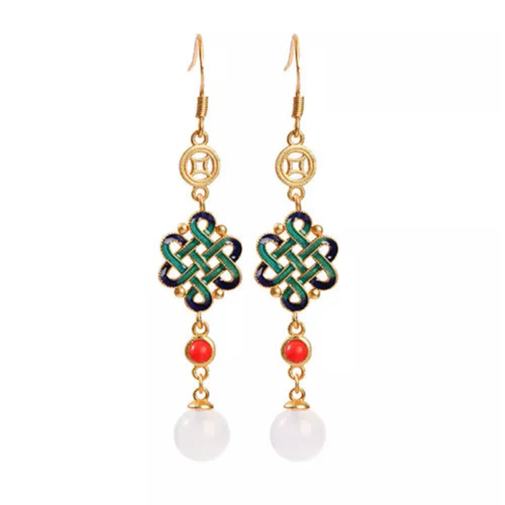 EOEMY Enamel Ethnic Chinese Vintage Dangle Drop Hook Earring For Women Earring Jewelry