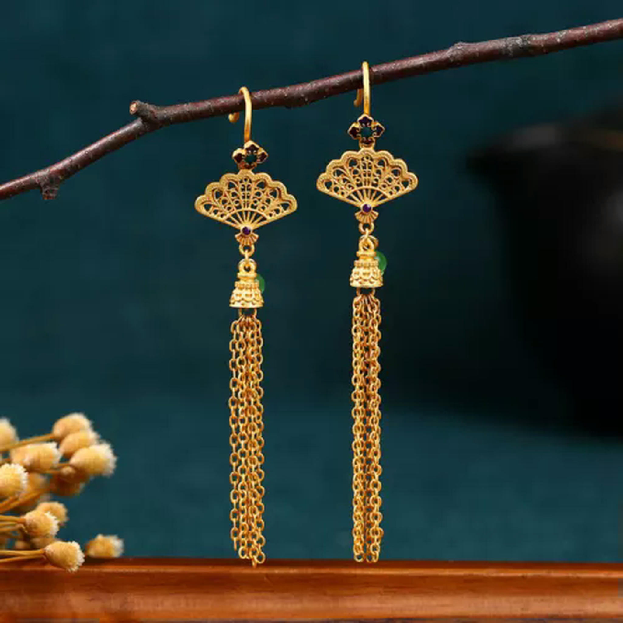 EOEMY Enamel Ethnic Chinese Vintage Dangle Drop Hook Earring For Women Earring Jewelry