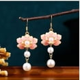 thumbnail image 1 of EOEMY Enamel Pearl Drop Dangle Earrings Boho Flower Dainty Gemstone 18K Gold Plated, 1 of 4