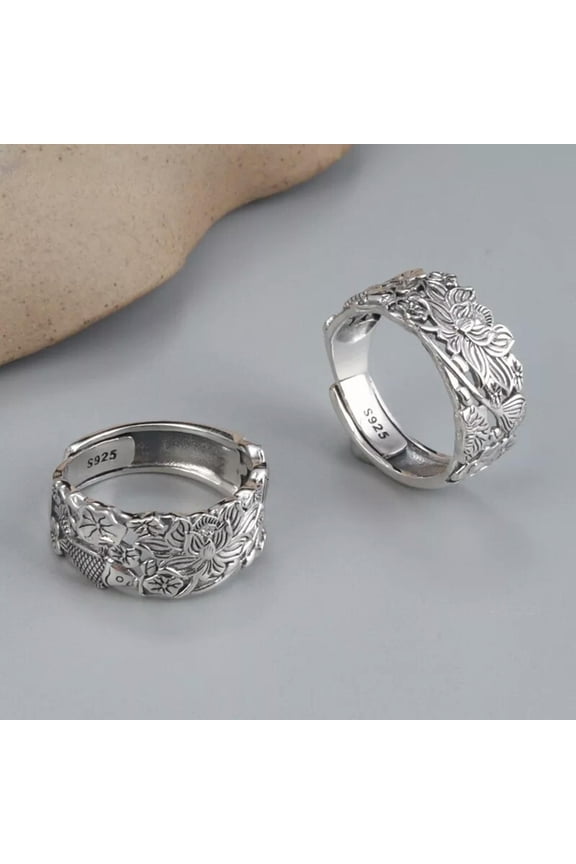 Ethnic Style Lotus Lotus Pod Small Fish Ring For Women Retro Craft Jewelry Mom