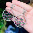 thumbnail image 1 of EOEMY Fancy Flower Round Dangle Drop Long Party Earrings For Women Cz Crystal Jewelry, 1 of 8