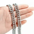 thumbnail image 1 of EOEMY Fashion 9/11/13/16/20/22mm Curb Cuban Link Chain Stainless Steel Mens Necklace-Silver-9mm-7.5Inch Bracelet, 1 of 6