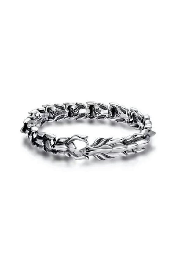 Fashion 925 Silver Dragon Bracelet Bangle Domineering Party Jewelry For Men-Silver-20Cm