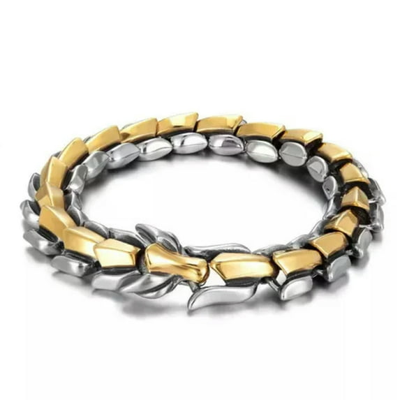 EOEMY Fashion 925 Silver Dragon Bracelet Bangle Domineering Party Jewelry For Men-Silver+Gold-21Cm