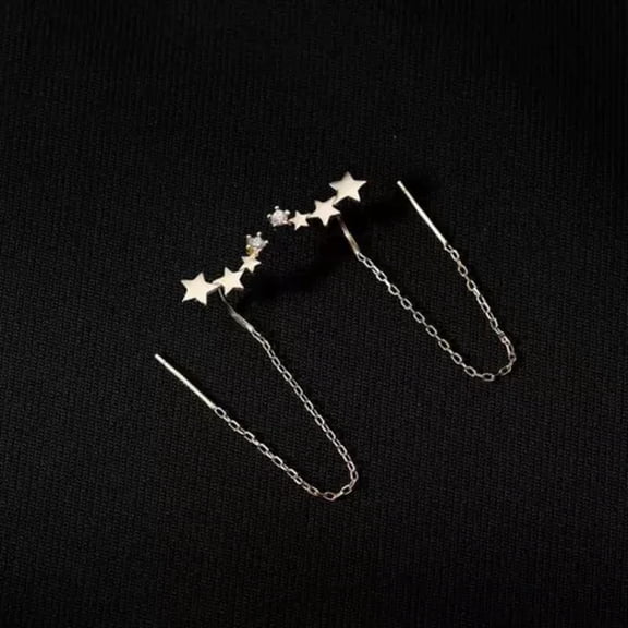 EOEMY Fashion 925 Silver Long Star Crystal Climber Tassel Thread Earrings Womens -Silver