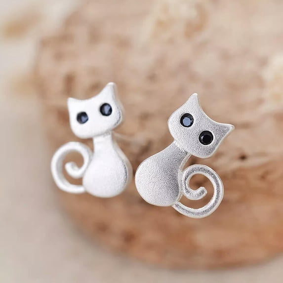 EOEMY Fashion 925 Silver Plated Cat Animals Earrings Ear Stud Women Party Jewelry Gift