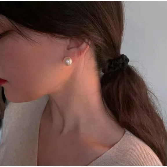 EOEMY Fashion 925 Silver White Pearl Stud Earrings Womens Jewellery Accessories Party-14mm