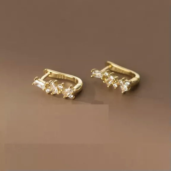 EOEMY Fashion 925 Sterling Silver Stud Circle Crystal Earrings Hoop Drop Women Gifts-Gold