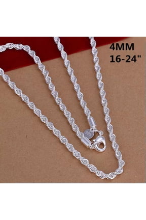 Fashion 925Sterling Solid Silver 4mm Snake Rope Chain Men Necklace 16-24 Inch-4mm-20Inches