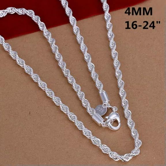 EOEMY Fashion 925Sterling Solid Silver 4mm Snake Rope Chain Men Necklace 16-24 Inch-4mm-22Inches