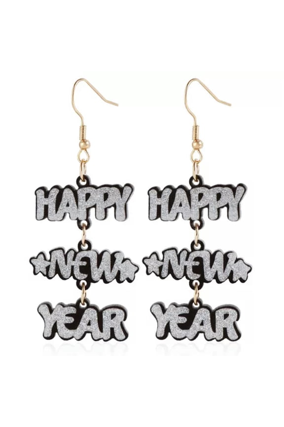 Fashion Acrylic "Happy New Year" Hook Earrings Drop Dangle Women Jewelry Gift-Silver