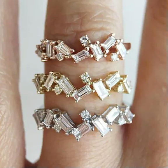 EOEMY Fashion Band 925 Silver Filled Ring Jewelry Women Wedding Party Ring Sz 6-10-7-Gold