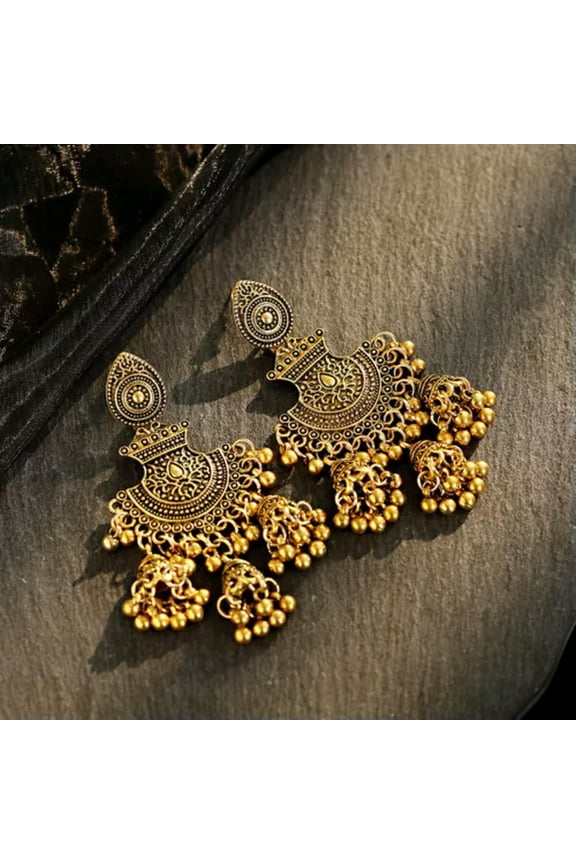 Fashion Bohemia Metal Indian Dangle Women Charm Jhumka Earrings Wedding Jewelry-Gold