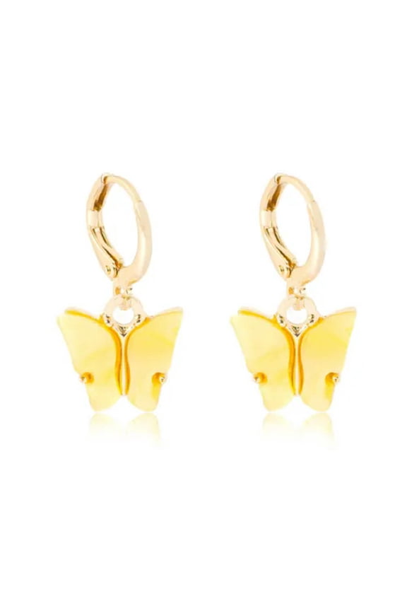 Fashion Butterfly Acrylic Insect Earrings Women Boho Dangle Drop Earring Cute-Yellow