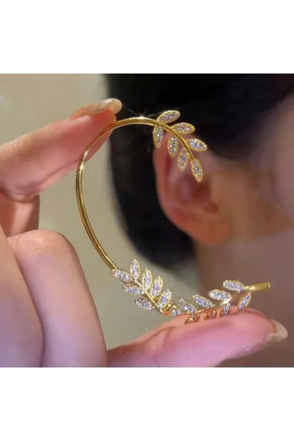 Fashion Butterfly Ear Clips Gold/Silver Plated Zircon Earrings Cuff Women Gift-Gold Leaf-Right Ear-1Pc