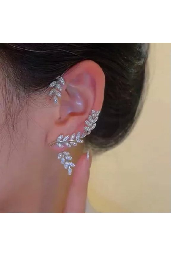 Fashion Butterfly Ear Clips Gold/Silver Plated Zircon Earrings Cuff Women Gift-Silver Leaf-Left Ear-1Pc