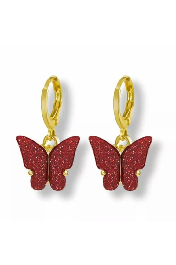 Fashion Butterfly Earrings Drop Dangle Acrylic Ear Hoop Wedding Xmas Women Gift-Sequins Red