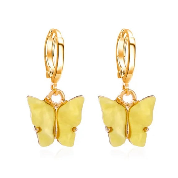 EOEMY Fashion Butterfly Earrings Drop Dangle Acrylic Ear Hoop Wedding Xmas Women Gift-Yellow