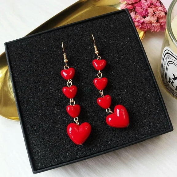 EOEMY Fashion Cherry Red Heart Long Tassel Earrings Drop Dangle Women Jewelry Gifts